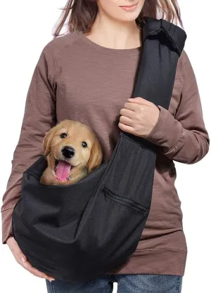 Dog Cat Sling Carrier Adjustable Padded Shoulder Strap with Large Zipper Pocket & Mesh Pocket for Outdoor Travel