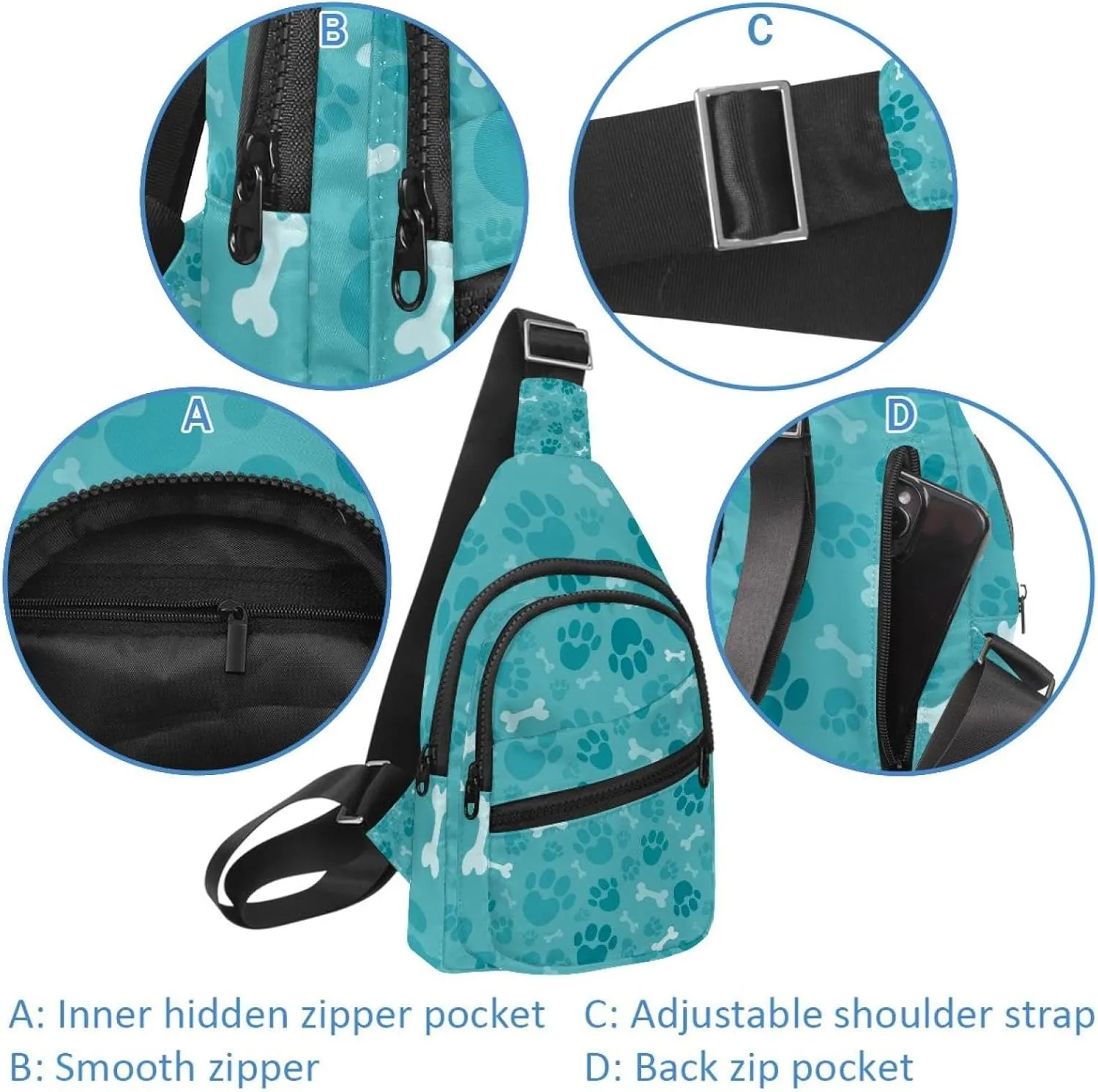 Dog Footprints Sling Backpack Bag