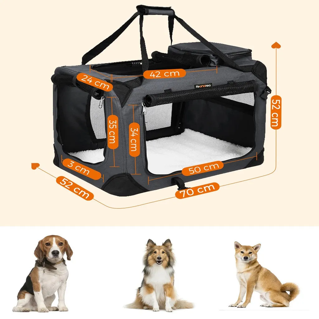 Dog Kennel Transport Box Folding Fabric Pet Carrier Grey - 70cms