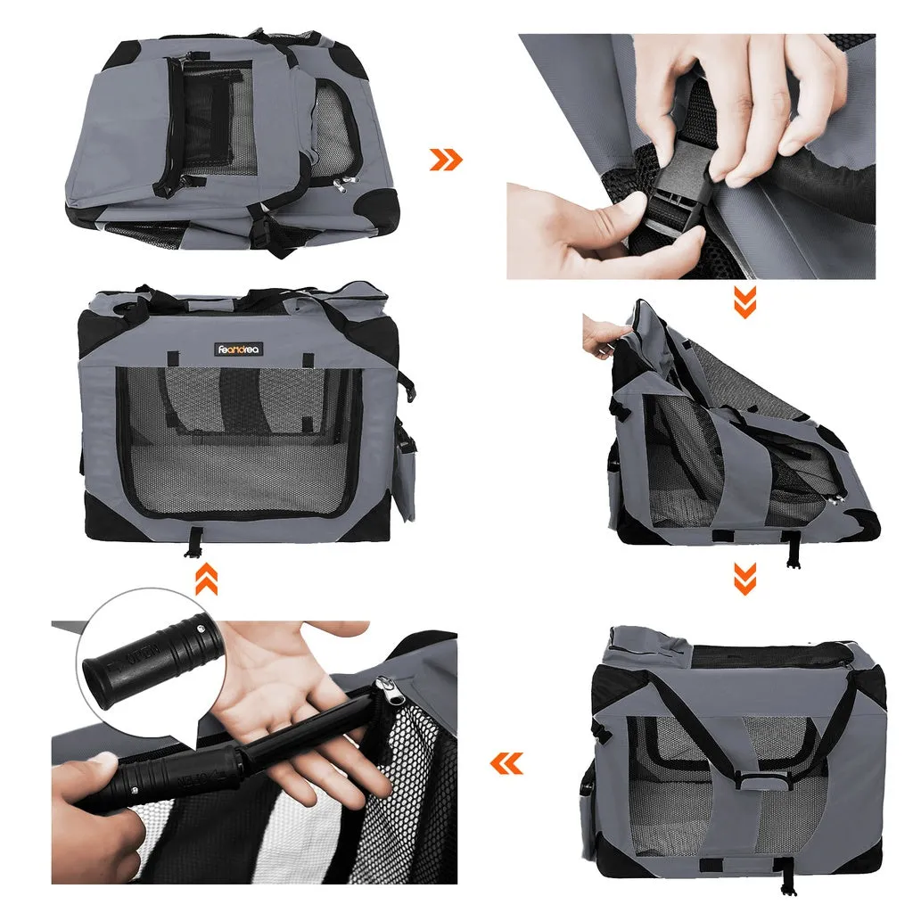 Dog Kennel Transport Box Folding Fabric Pet Carrier Grey - 70cms