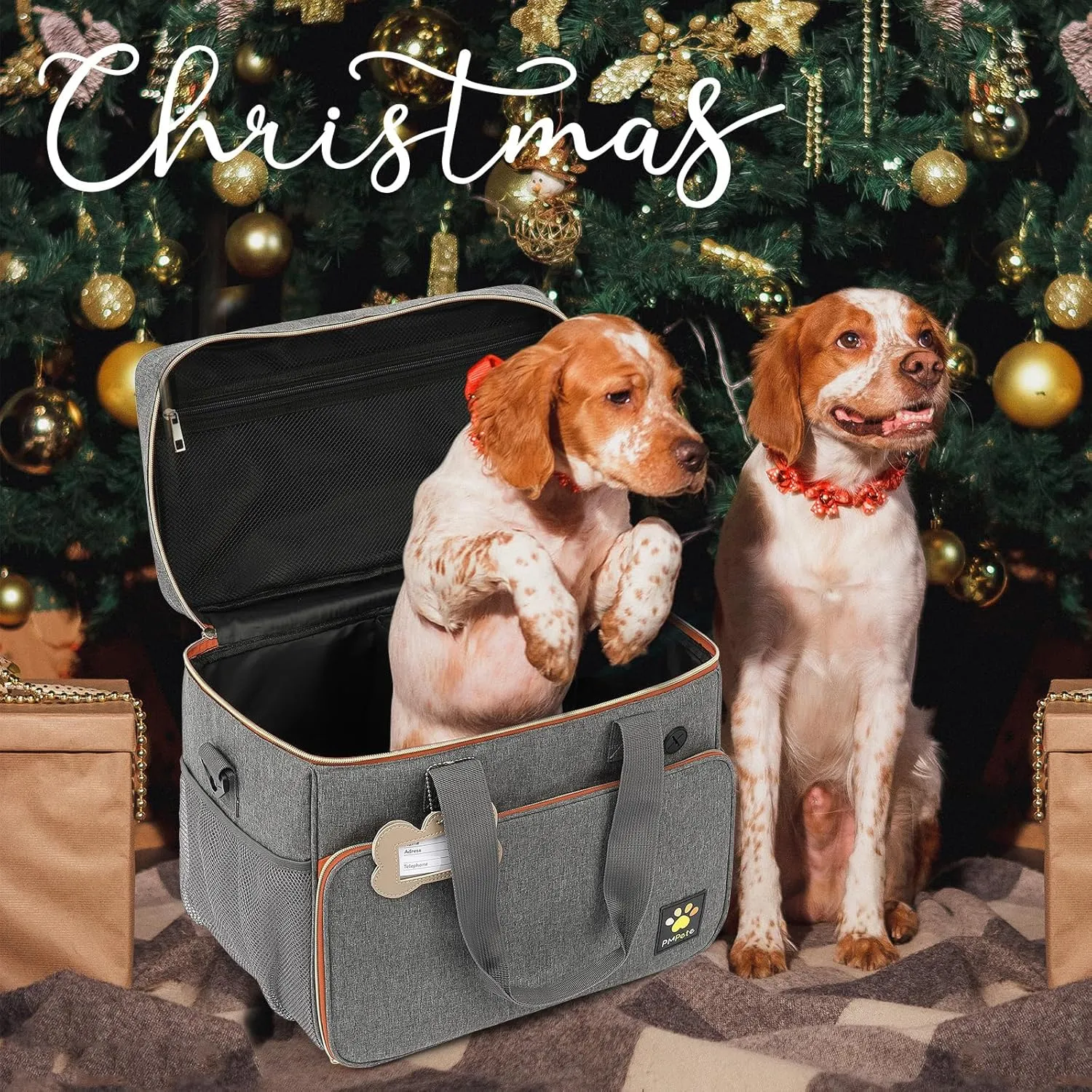 Dog Travel Bag for Traveling| Week Away/Overnight Dog Travel Accessories with Multi-Function Pockets|Pet Travel Set for Dog and Cat|Ideal Dog Diaper Bag and Dog Travel Kit(Grey)