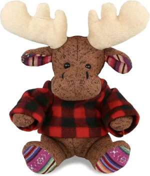 DolliBu Soft Moose Stuffed Animal with Plaid Red Hoodie Sweater and Personalization - Cute Moose Plush Lumberjack Stuffed Toy with Plaid Jacket Dress Up for Christmas, Holiday, Winter - 11 Inches