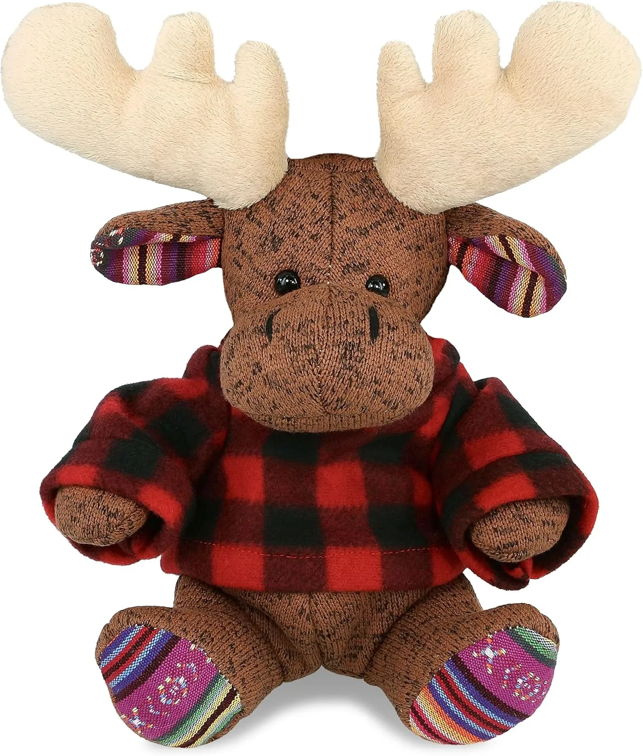 DolliBu Soft Moose Stuffed Animal with Plaid Red Hoodie Sweater and Personalization - Cute Moose Plush Lumberjack Stuffed Toy with Plaid Jacket Dress Up for Christmas, Holiday, Winter - 11 Inches