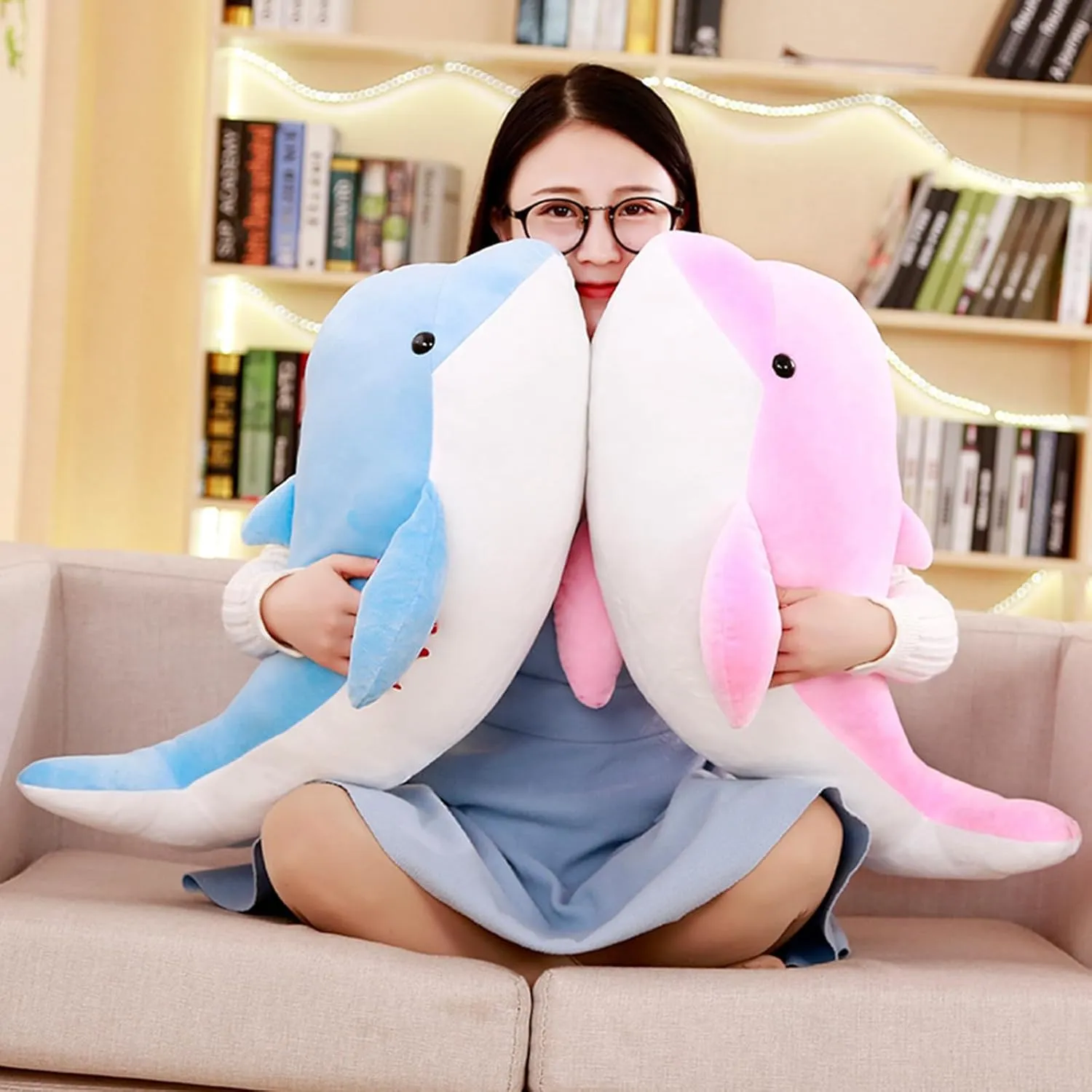 Dolphin Stuffed Animals Plush Pillows Soft Sea Animal Plush Toys Dolls Stuffed Animal Plushies Gifts for Kids (PINK-15.2Inch)