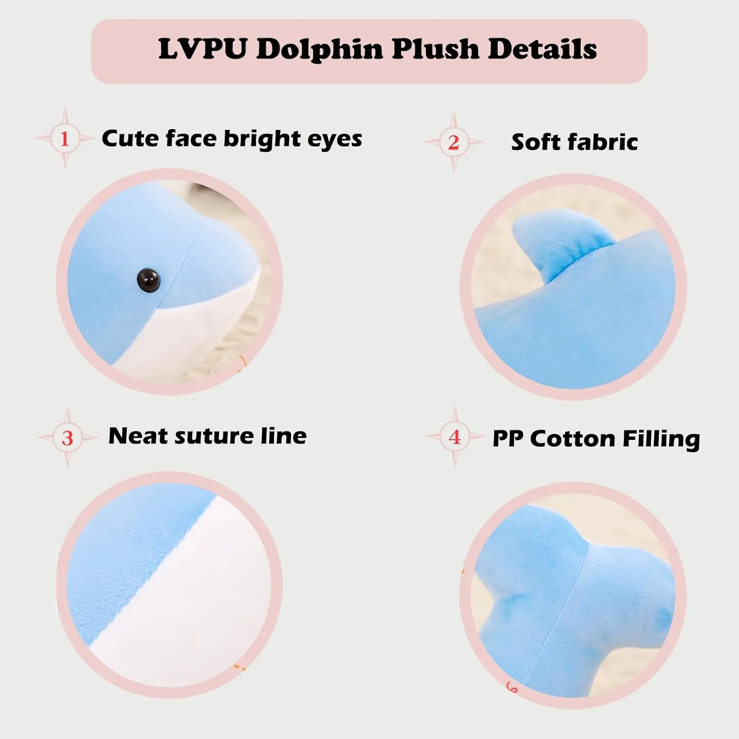 Dolphin Stuffed Animals Plush Pillows Soft Sea Animal Plush Toys Dolls Stuffed Animal Plushies Gifts for Kids (PINK-15.2Inch)