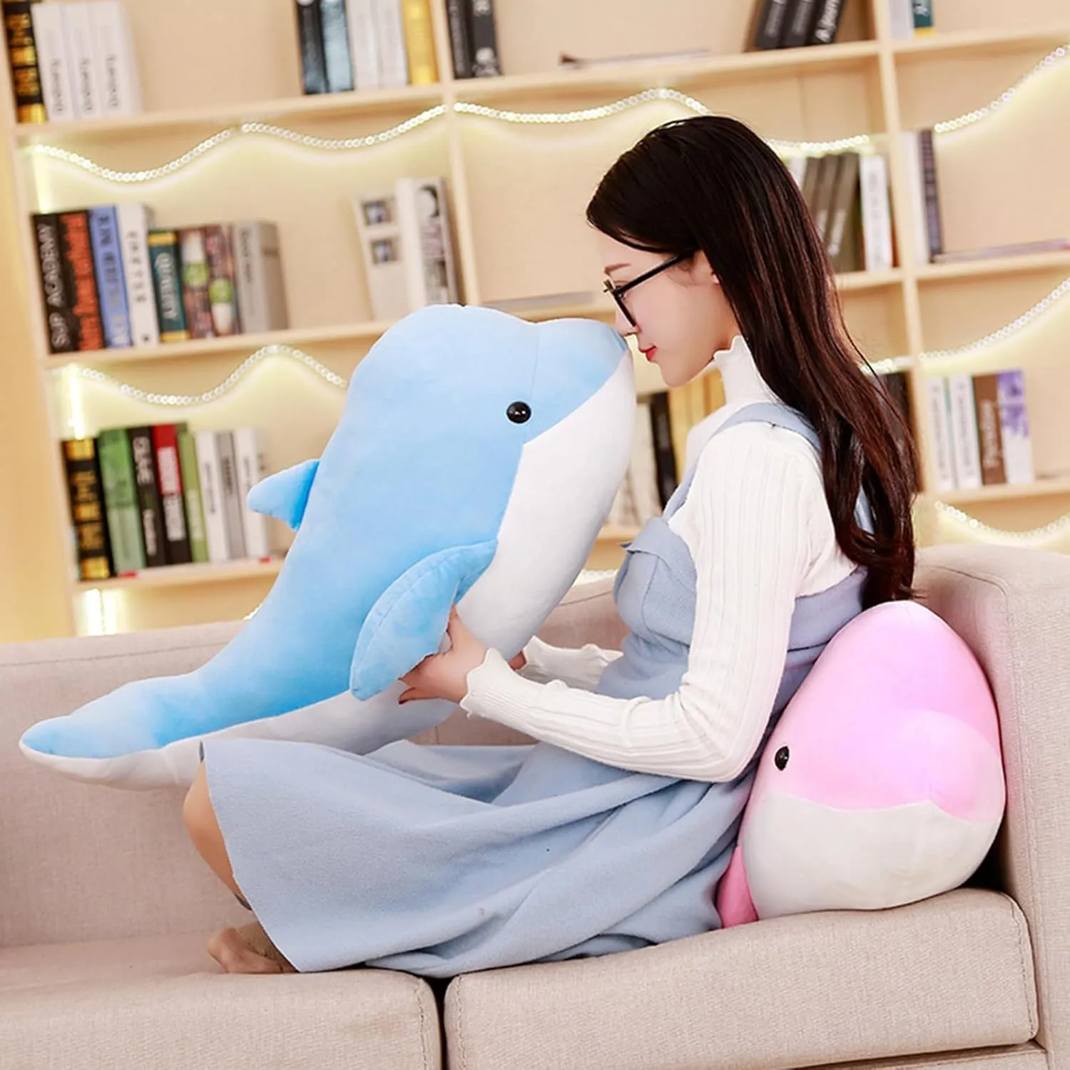 Dolphin Stuffed Animals Plush Pillows Soft Sea Animal Plush Toys Dolls Stuffed Animal Plushies Gifts for Kids (PINK-15.2Inch)