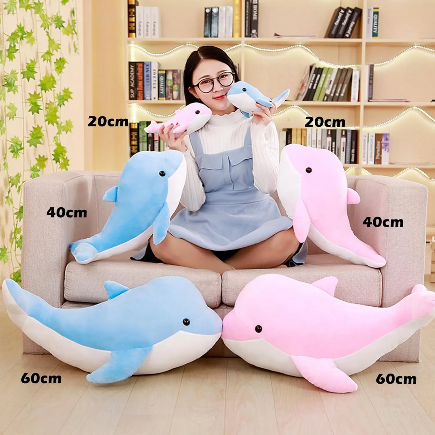 Dolphin Stuffed Animals Plush Pillows Soft Sea Animal Plush Toys Dolls Stuffed Animal Plushies Gifts for Kids (PINK-15.2Inch)
