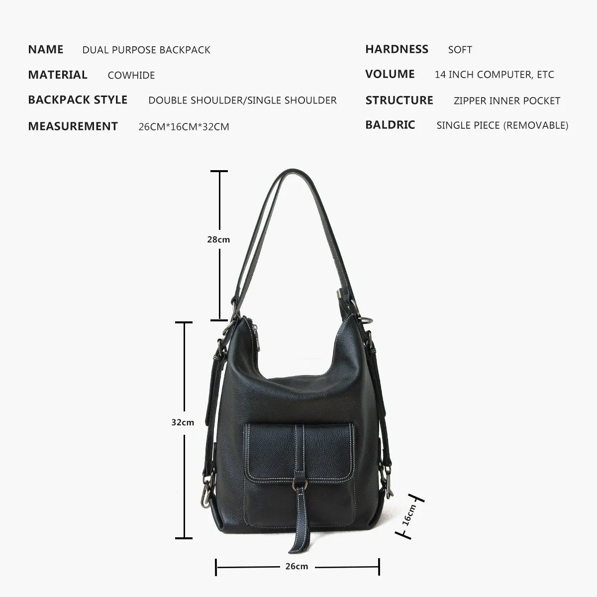 Donnain Calfskin Multi-Purpose Backpack with Decorated Pocket Shoulder Women Bags