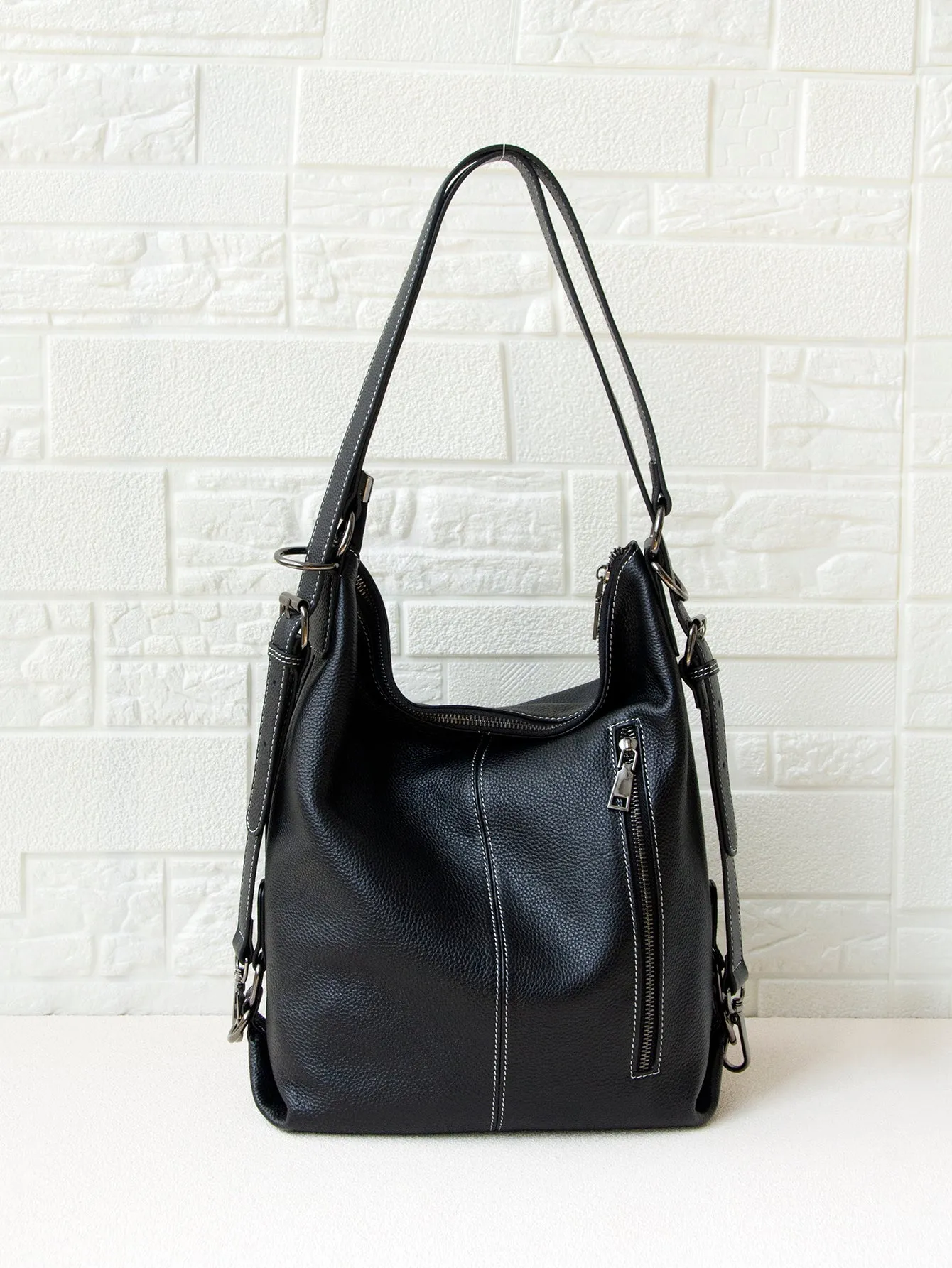 Donnain Calfskin Multi-Purpose Backpack with Decorated Pocket Shoulder Women Bags