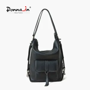 Donnain Calfskin Multi-Purpose Backpack with Decorated Pocket Shoulder Women Bags