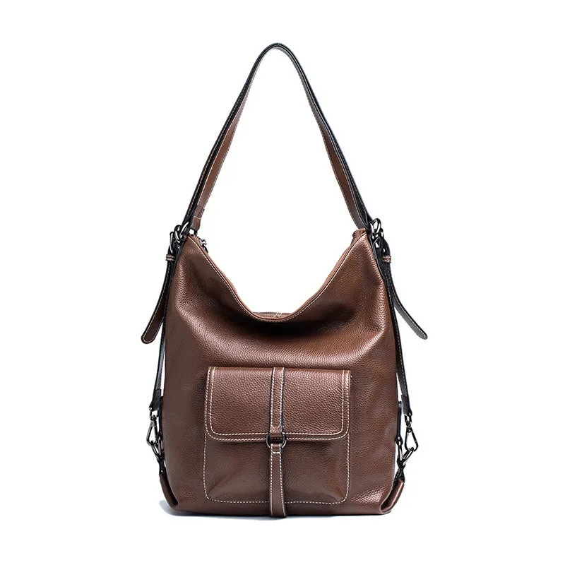 Donnain Calfskin Multi-Purpose Backpack with Decorated Pocket Shoulder Women Bags