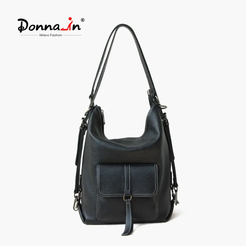 Donnain Calfskin Multi-Purpose Backpack with Decorated Pocket Shoulder Women Bags