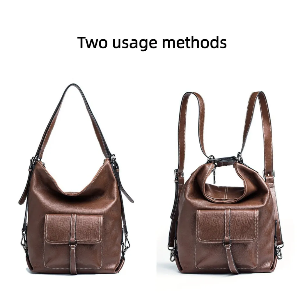 Donnain Calfskin Multi-Purpose Backpack with Decorated Pocket Shoulder Women Bags