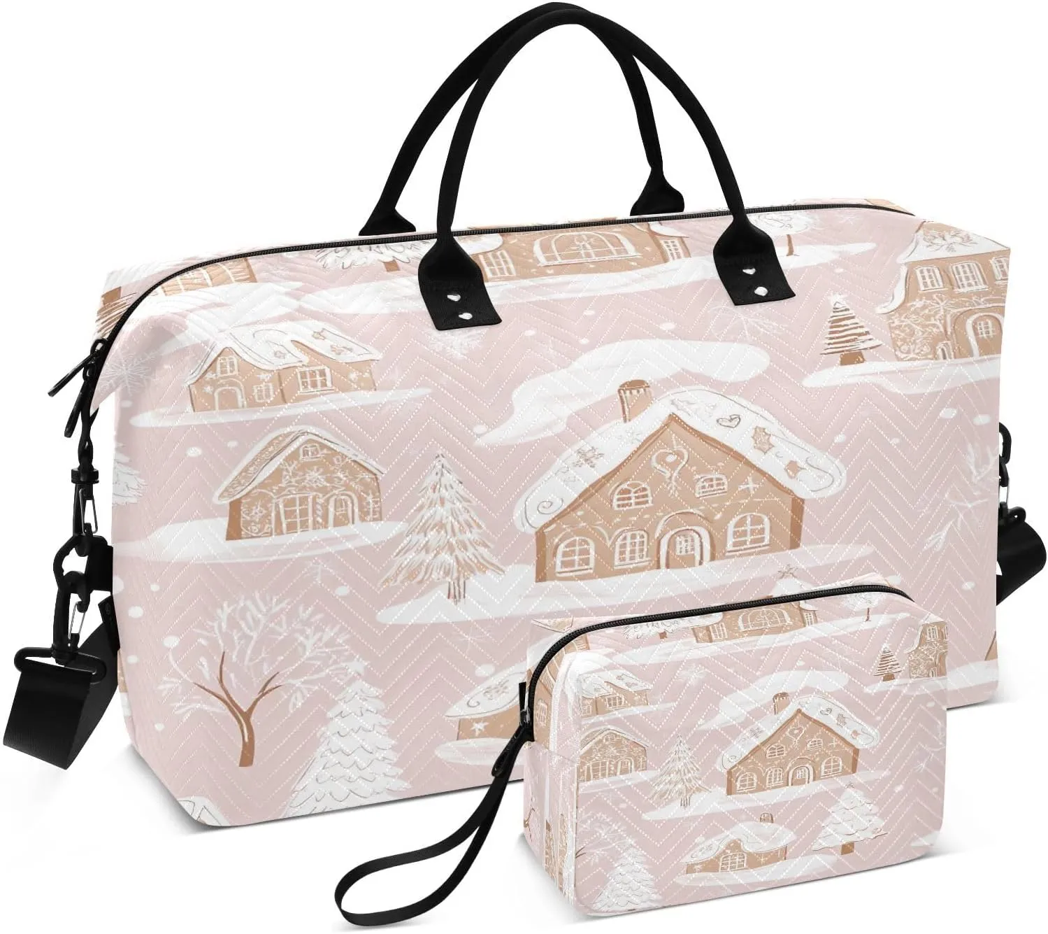 Doodle Christmas Cottage Pattern Travel Bag, Travel Overnight Bag, Tote Bag, Travel Organizer, Gym Bag, Unisex
