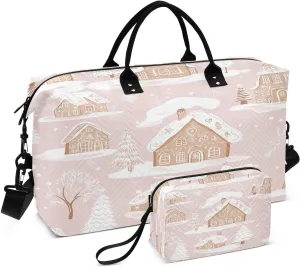 Doodle Christmas Cottage Pattern Travel Bag, Travel Overnight Bag, Tote Bag, Travel Organizer, Gym Bag, Unisex