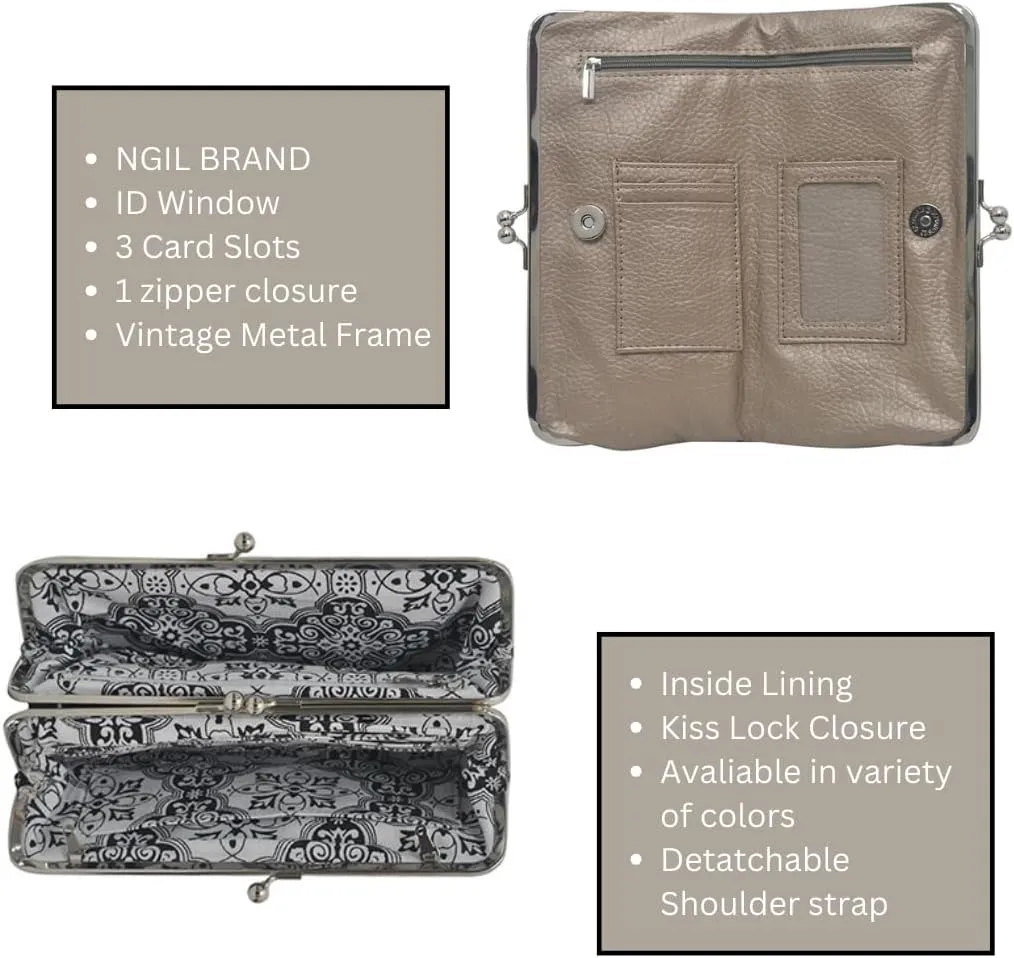Double Frame Vintage Style Clutch Purse, Women's Travel Wallet