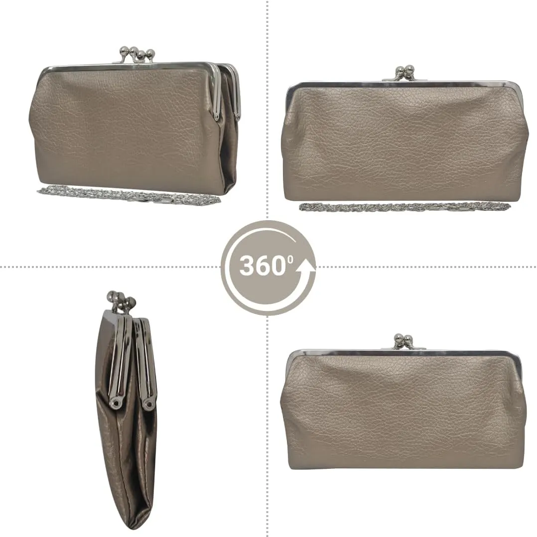 Double Frame Vintage Style Clutch Purse, Women's Travel Wallet