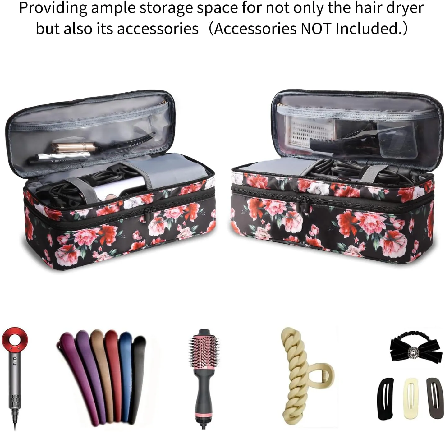 Double-Layer Travel Carrying Case Compatible with Revlon One-Step Hair Dryer Brush/Volumizer/Styler/Shark FlexStyle Attachment Portable Storage Organizer Bag Hair Tools Travel Bag (Bag Only)