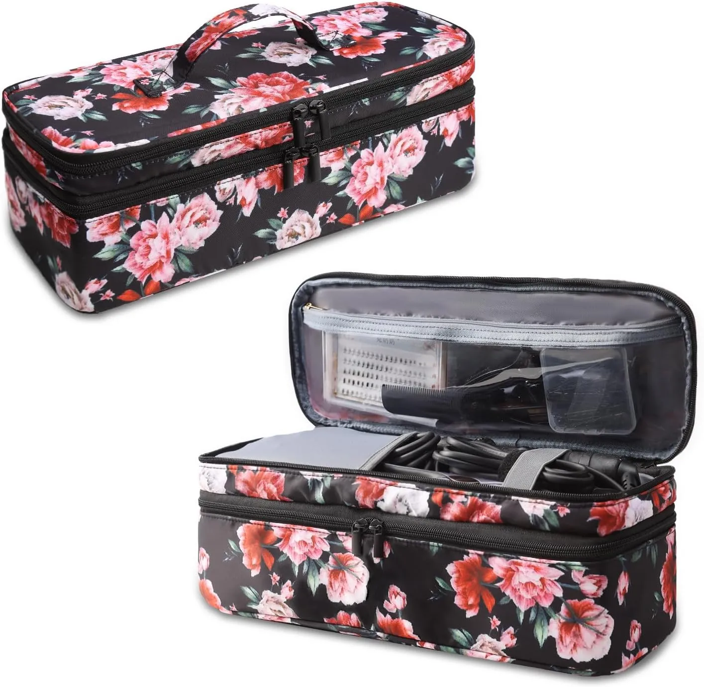 Double-Layer Travel Carrying Case Compatible with Revlon One-Step Hair Dryer Brush/Volumizer/Styler/Shark FlexStyle Attachment Portable Storage Organizer Bag Hair Tools Travel Bag (Bag Only)