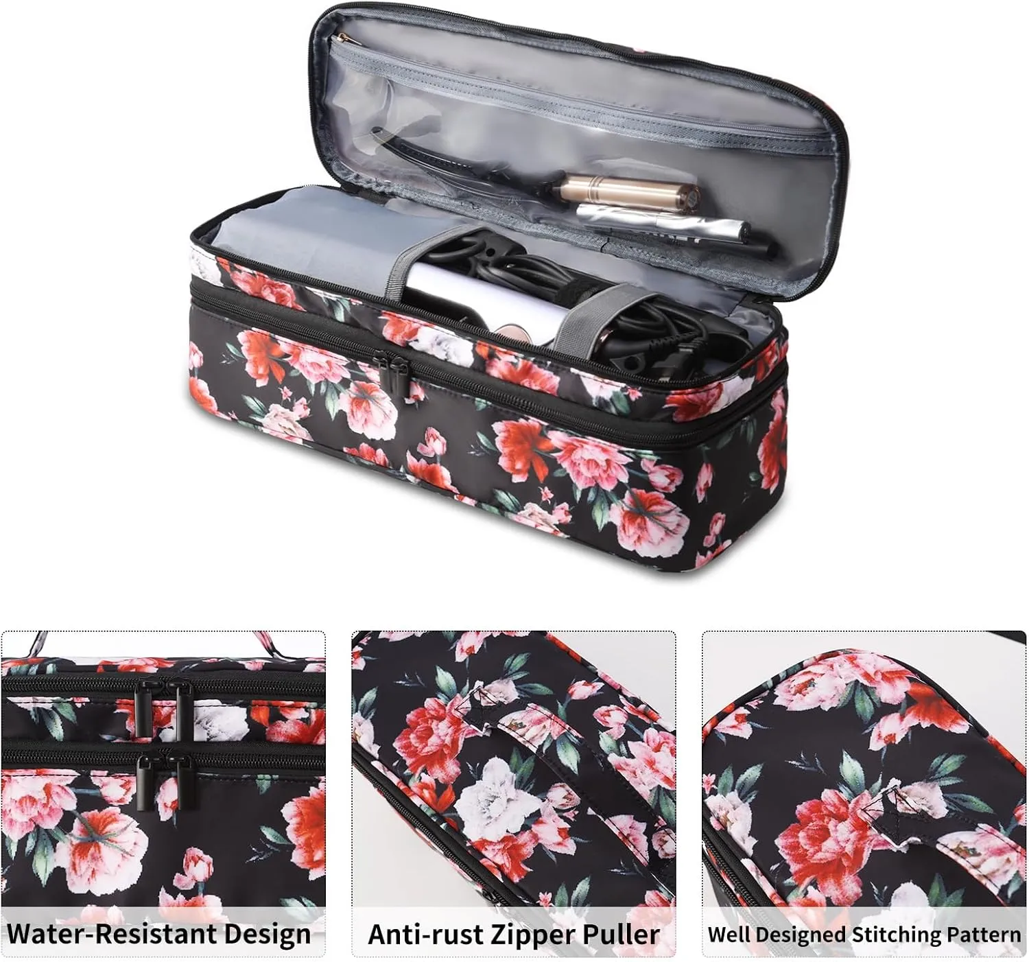 Double-Layer Travel Carrying Case Compatible with Revlon One-Step Hair Dryer Brush/Volumizer/Styler/Shark FlexStyle Attachment Portable Storage Organizer Bag Hair Tools Travel Bag (Bag Only)