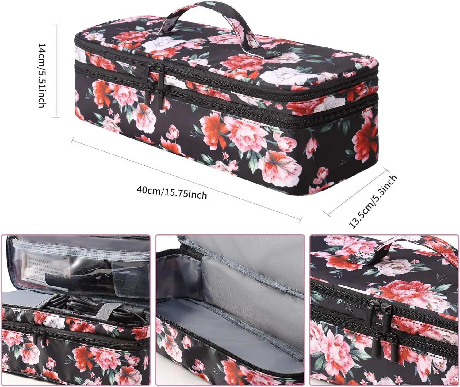 Double-Layer Travel Carrying Case Compatible with Revlon One-Step Hair Dryer Brush/Volumizer/Styler/Shark FlexStyle Attachment Portable Storage Organizer Bag Hair Tools Travel Bag (Bag Only)