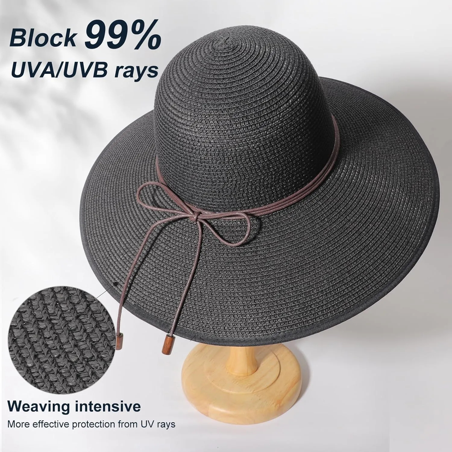 DRESHOW Beach Hats for Women Big Straw Wide Brim Summer Hat Floppy Foldable Roll up Cap Sun Hat UPF 50 