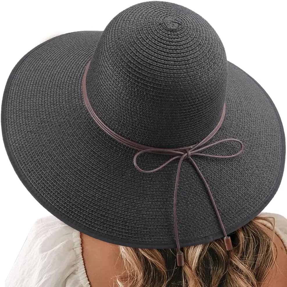 DRESHOW Beach Hats for Women Big Straw Wide Brim Summer Hat Floppy Foldable Roll up Cap Sun Hat UPF 50 