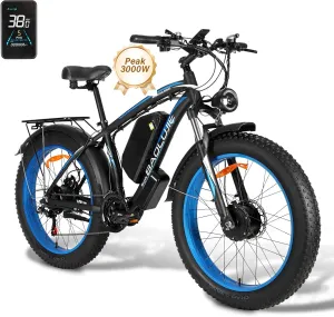 Dual Motor Ebike Peak 3000/5000W, Electric Mountain Dirt Bike with 23/25Ah Removable Battery Fat Tire Electric Bicycle for Mountain Snow Beach All-Terrain