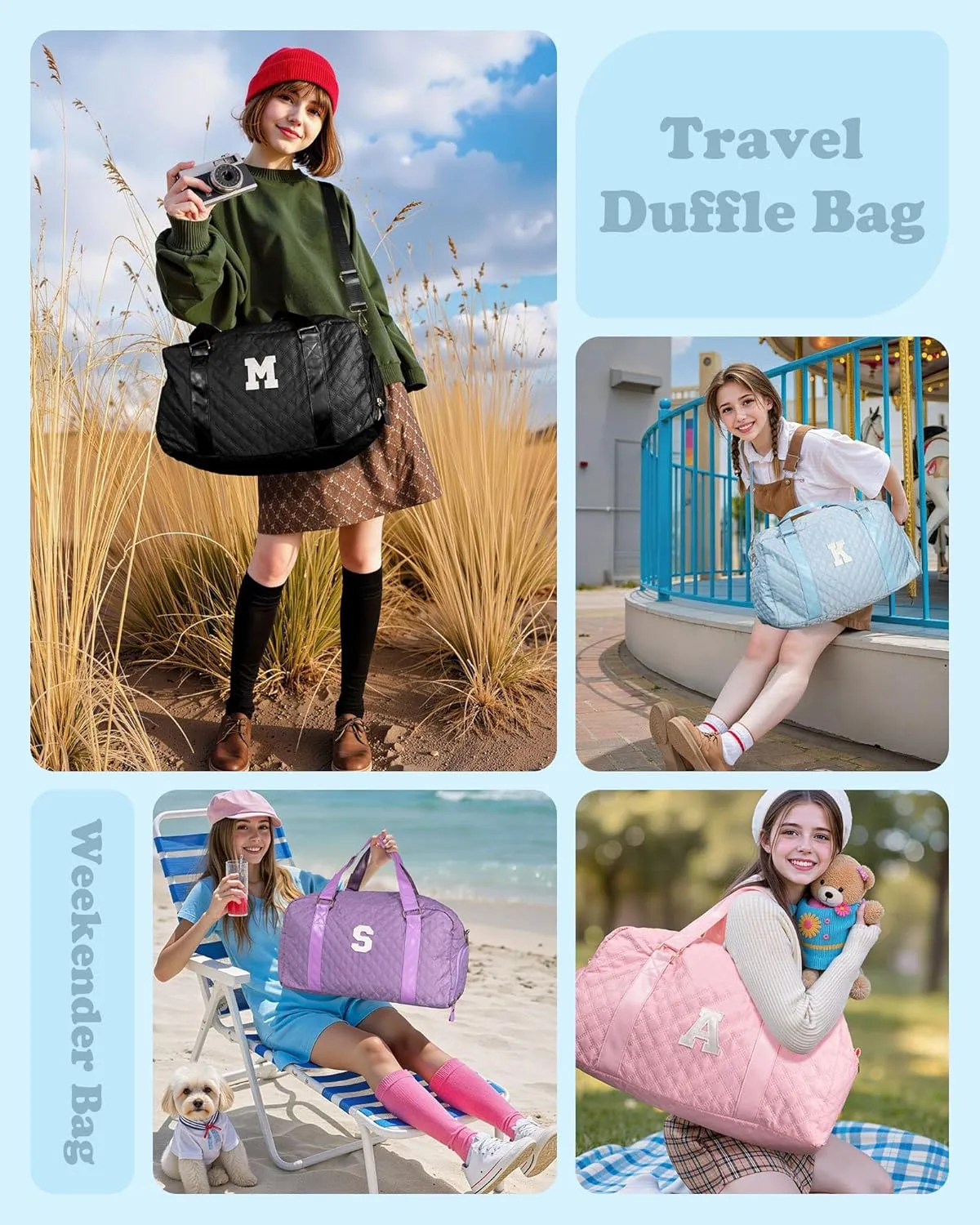 Duffel Bag, Girls Gift Bag Teens, Initial Travel Duffel Bag, Personalized Weekender Bag, Monogram Overnight Bag Gift for Grandmother,Tween Girls Gifts Daughter Gifts Niece Gifts, Mothers Gifts
