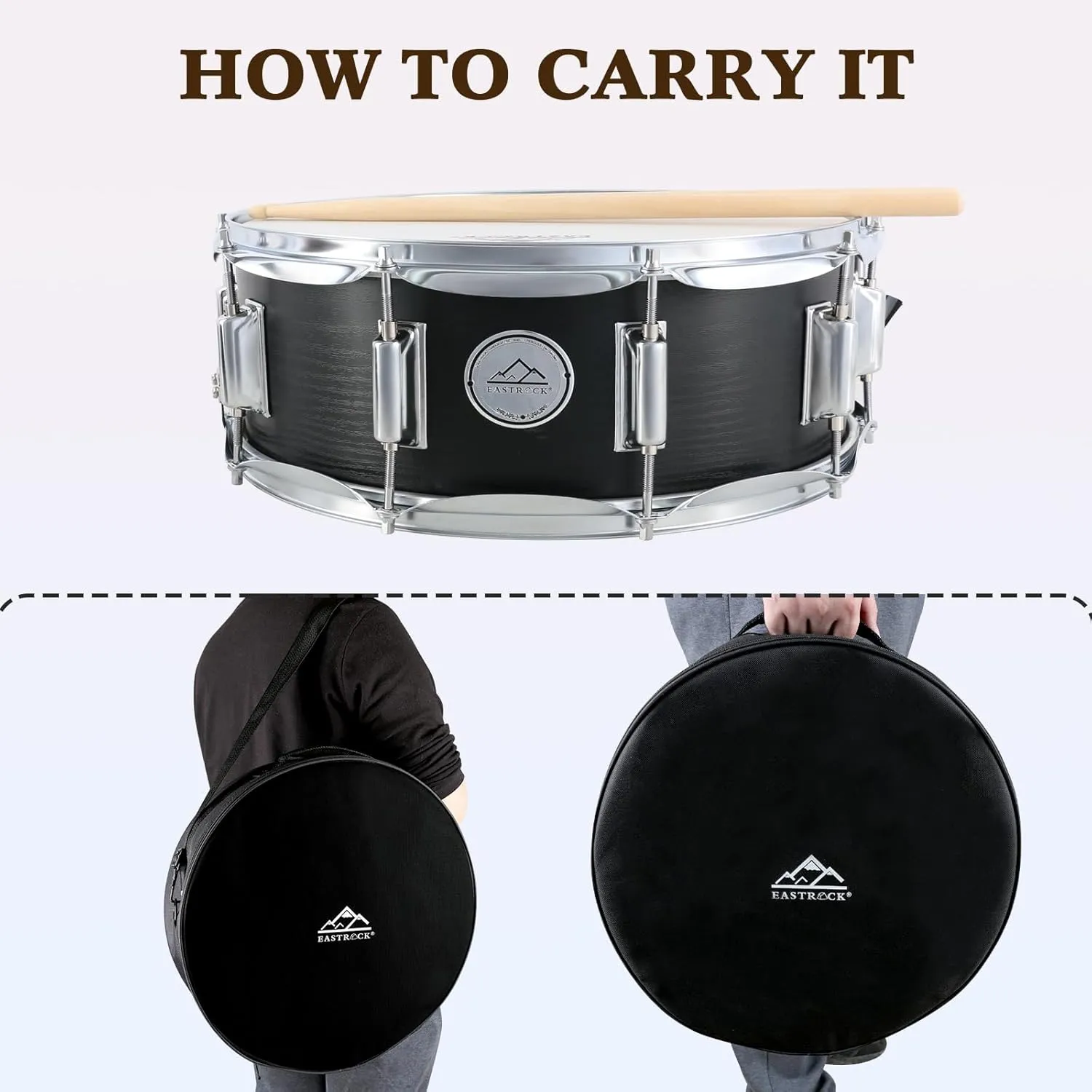 EASTROCK Snare Drum 14X5.5 Inches for Student Beginners with Gig Bag, Drumsticks, Drum Keys, Coated Material Drum Head, Wood Grain Finish