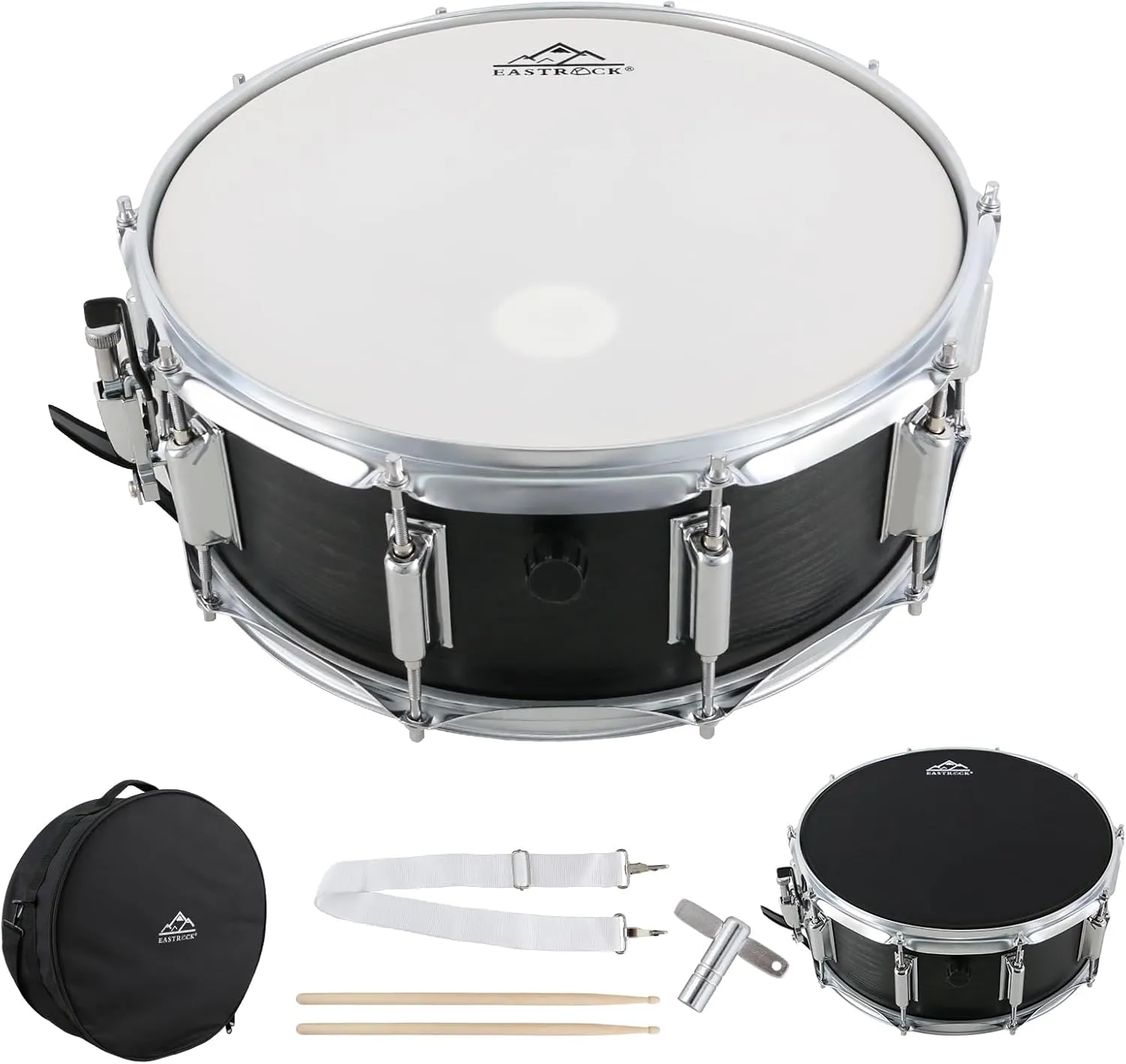EASTROCK Snare Drum 14X5.5 Inches for Student Beginners with Gig Bag, Drumsticks, Drum Keys, Coated Material Drum Head, Wood Grain Finish
