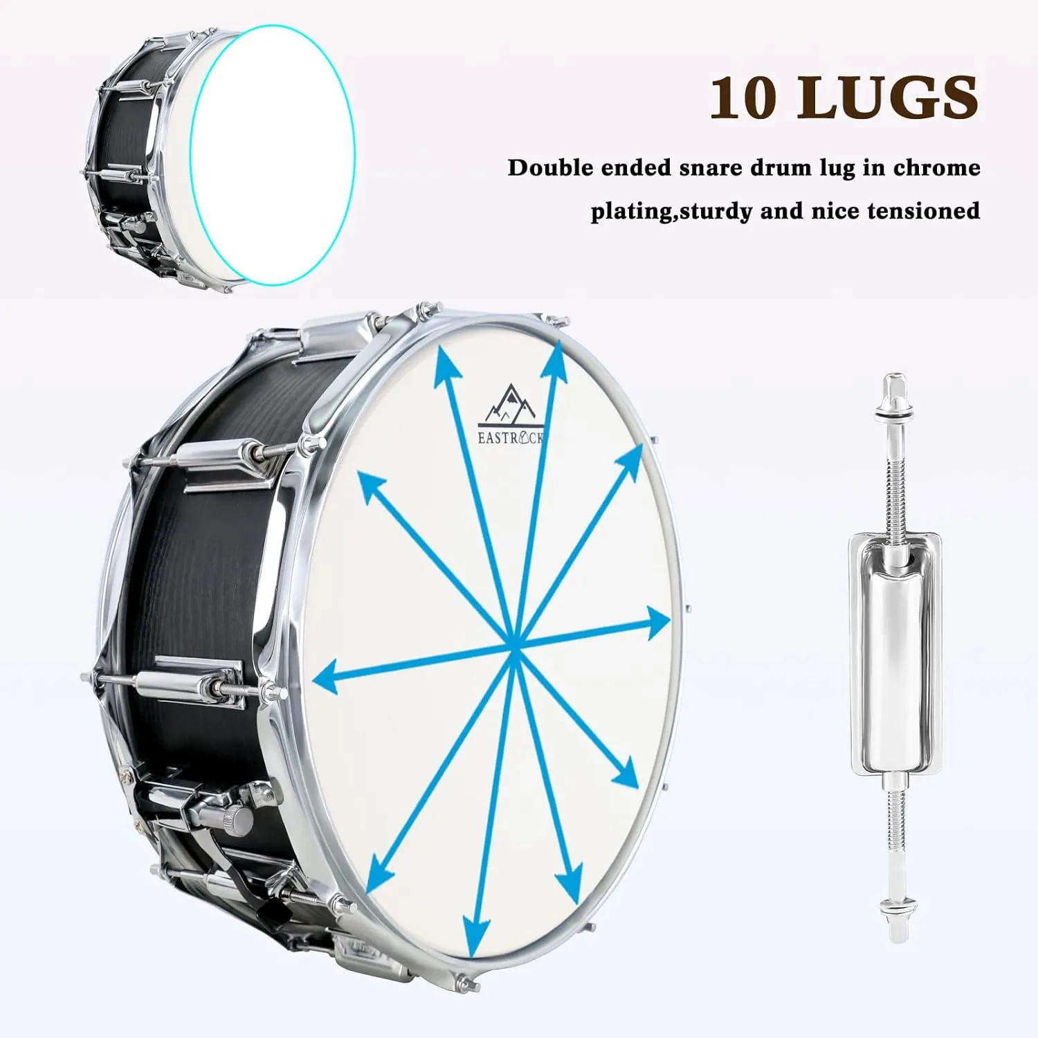 EASTROCK Snare Drum 14X5.5 Inches for Student Beginners with Gig Bag, Drumsticks, Drum Keys, Coated Material Drum Head, Wood Grain Finish
