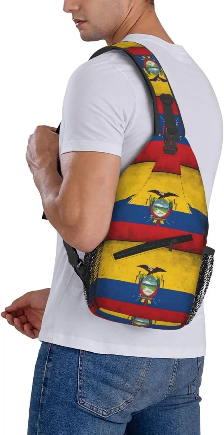 Ecuador Ecuadorian Flag Crossbody Bag Cross Chest Bag Adjustable Sling Backpack Sports Gym Shoulder Bags Travel Cycling Daypack Diagonally Casual Rucksack