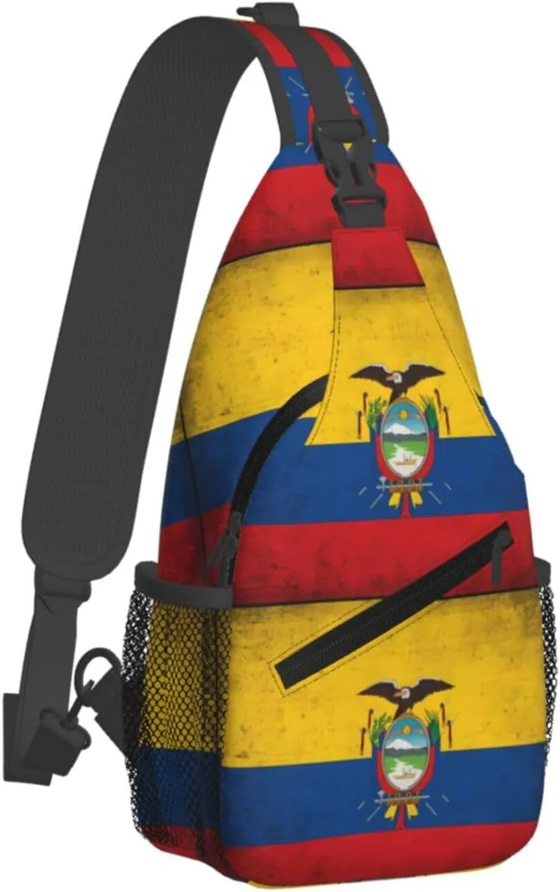 Ecuador Ecuadorian Flag Crossbody Bag Cross Chest Bag Adjustable Sling Backpack Sports Gym Shoulder Bags Travel Cycling Daypack Diagonally Casual Rucksack