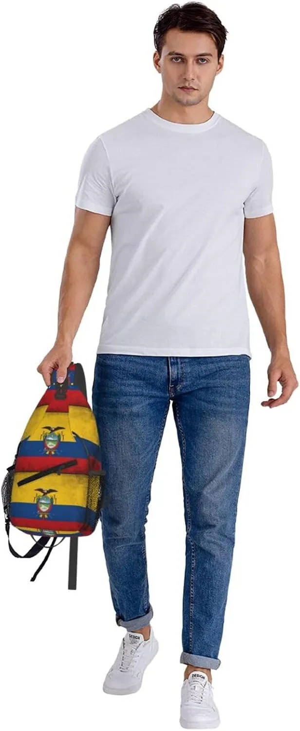 Ecuador Ecuadorian Flag Crossbody Bag Cross Chest Bag Adjustable Sling Backpack Sports Gym Shoulder Bags Travel Cycling Daypack Diagonally Casual Rucksack