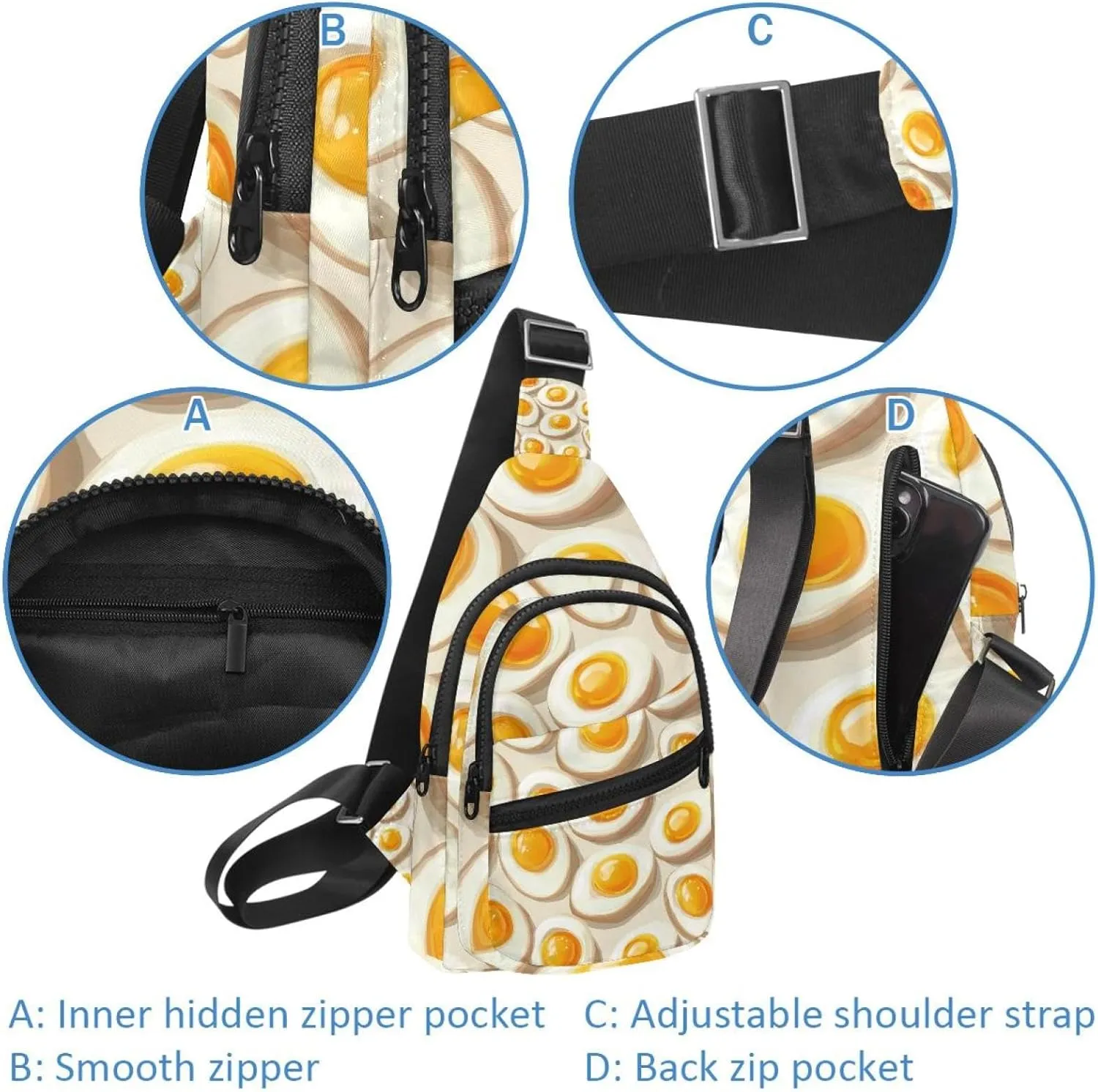 Eggs breakfast (3) Sling Bag for Women Men Backpack Fanny Pack Crossbody Chest Travel Shoulder Belt Bags Purse Handbag