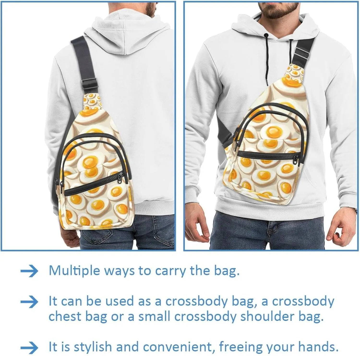 Eggs breakfast (3) Sling Bag for Women Men Backpack Fanny Pack Crossbody Chest Travel Shoulder Belt Bags Purse Handbag