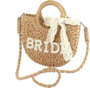 Eiyye Bridal Straw Bag for Wedding Handwoven Bride Shoulder Purse, Boho Beach Bag, Honeymoon & Bachelorette Party Accessory, Photo Prop, Gift for Bride