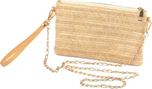 Eiyye Straw Clutch Purse Womens Handbag Boho Summer Beach Purse Wristlet Wallets with Zipper Chains (Beige)