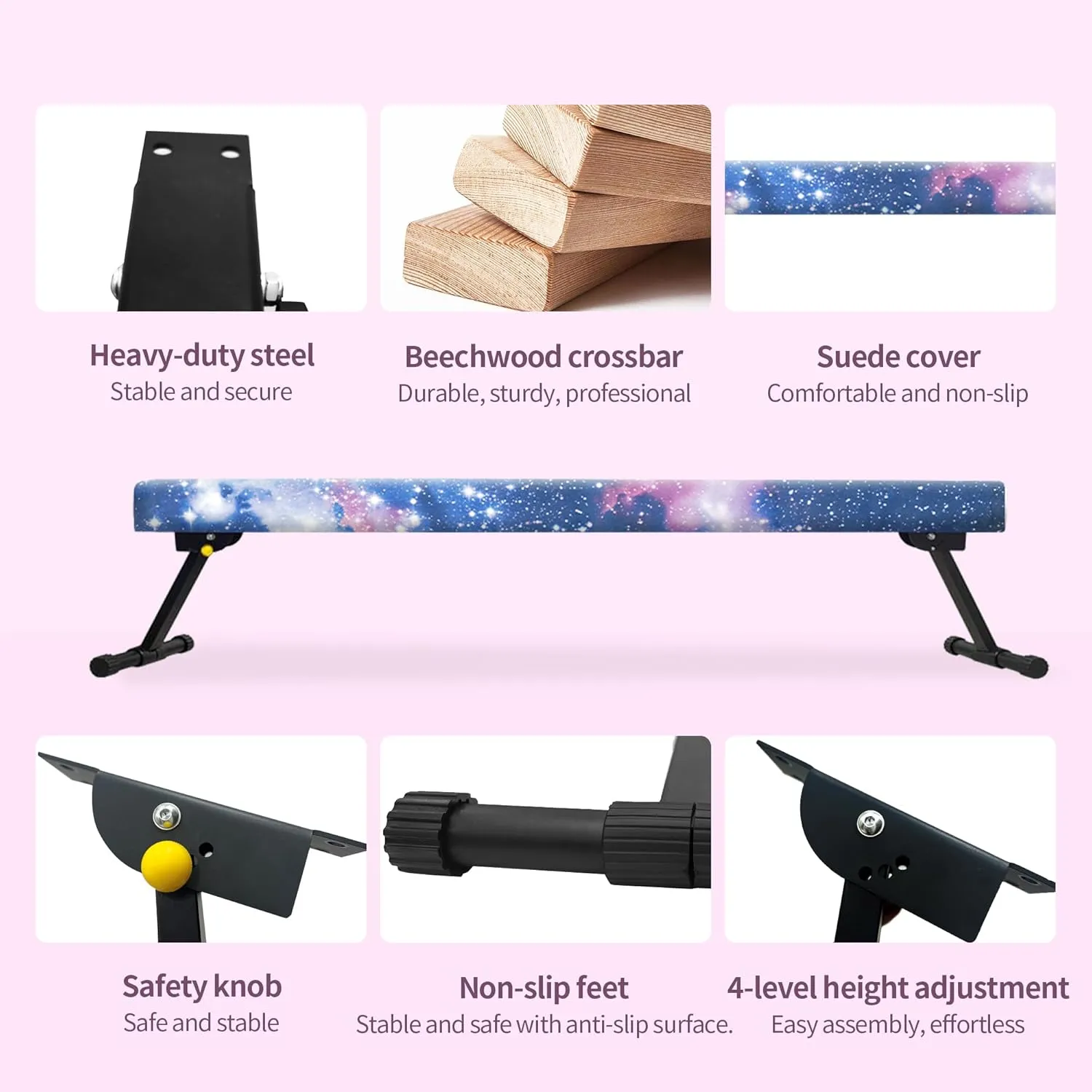 EL&IT·Wings 6ft Gymnastic Balance Beam,Adjustable High and Low Level Floor Beam - Highly Stable - Gym Practice Training Equipment for Kids Children Girls Home