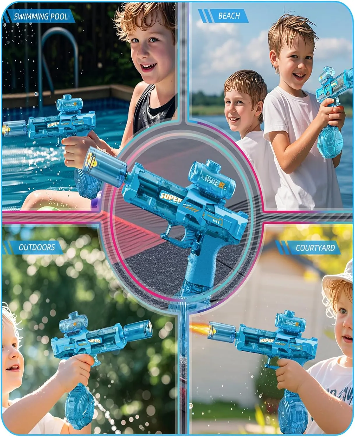 Electric Water Gun with Light Up, Automatic Electric Squirt Gun 26-30 FT Range Water Pistol Blaster Soaker, Summer Outdoor Pool, Water Toy for Adults & Kids (Red)