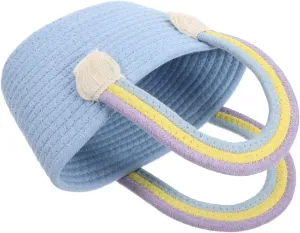 Elegant Cotton Thread Handbag Woven Beach Bag Rainbow Handle for Summer and Vacation