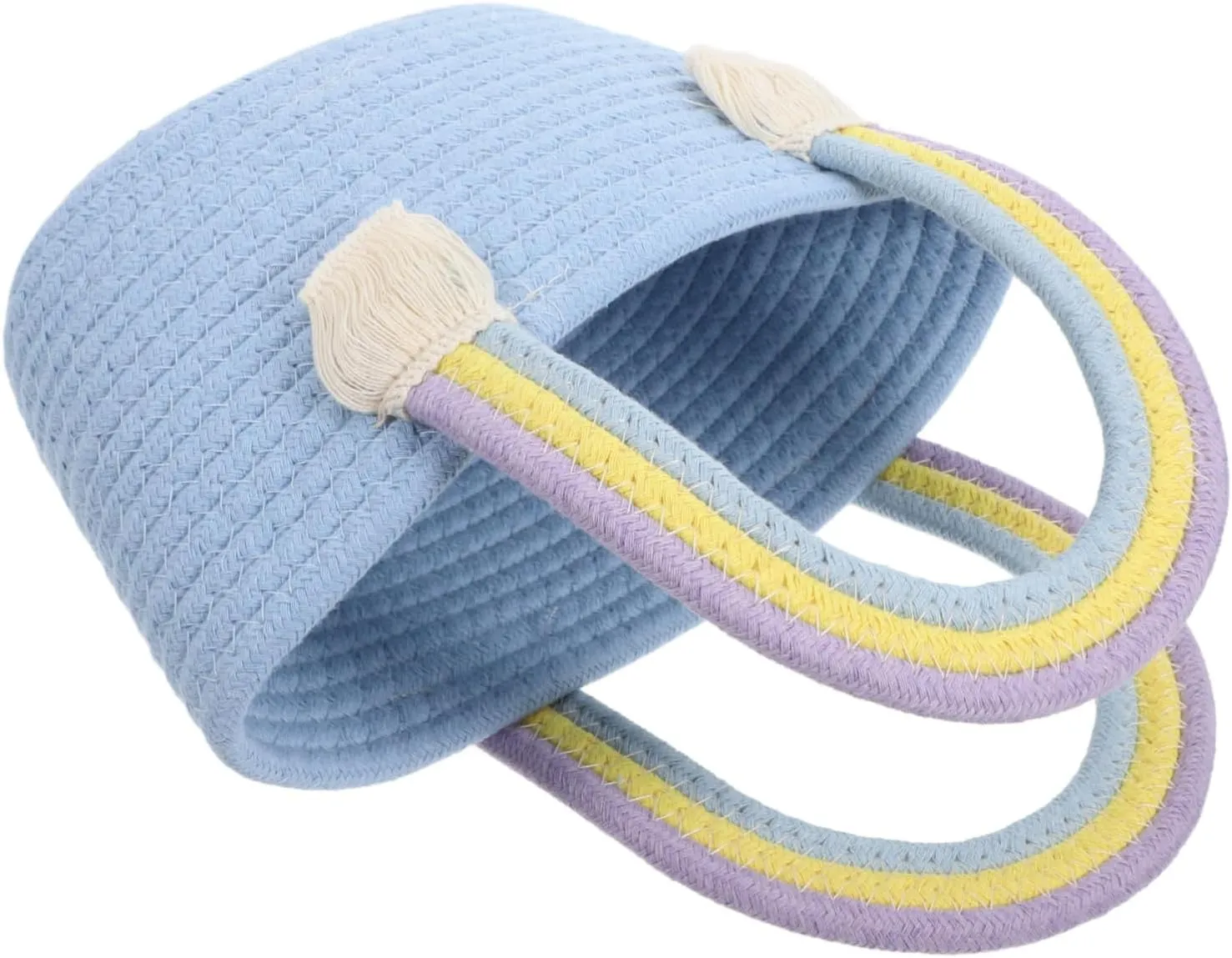 Elegant Cotton Thread Handbag Woven Beach Bag Rainbow Handle for Summer and Vacation