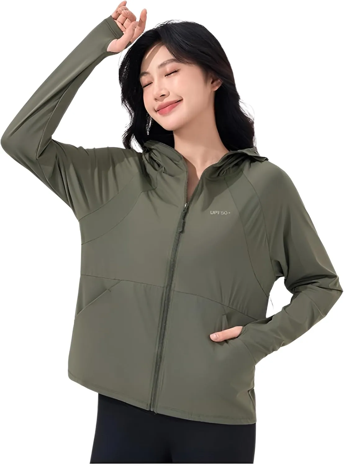 Ellniges]Stylish Women's Outdoor Protection Jacket - Lightweight, Breathable UV Blocker with Thumb Holes & Detachable Hood for Beach & Daily Wear【UV Protection】【Quick-Dry】