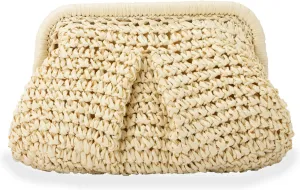 Emprier Straw Clutch Purse for Women Cloud Dumpling Pouch Straw Crossbody Shoulder Handbag Summer Beach Woven Bag