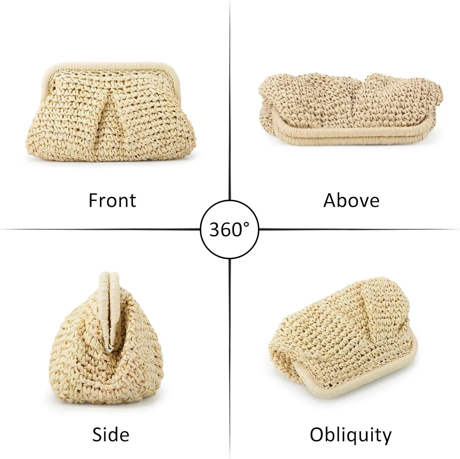 Emprier Straw Clutch Purse for Women Cloud Dumpling Pouch Straw Crossbody Shoulder Handbag Summer Beach Woven Bag