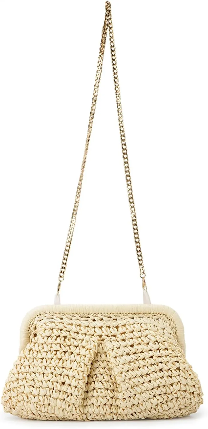 Emprier Straw Clutch Purse for Women Cloud Dumpling Pouch Straw Crossbody Shoulder Handbag Summer Beach Woven Bag