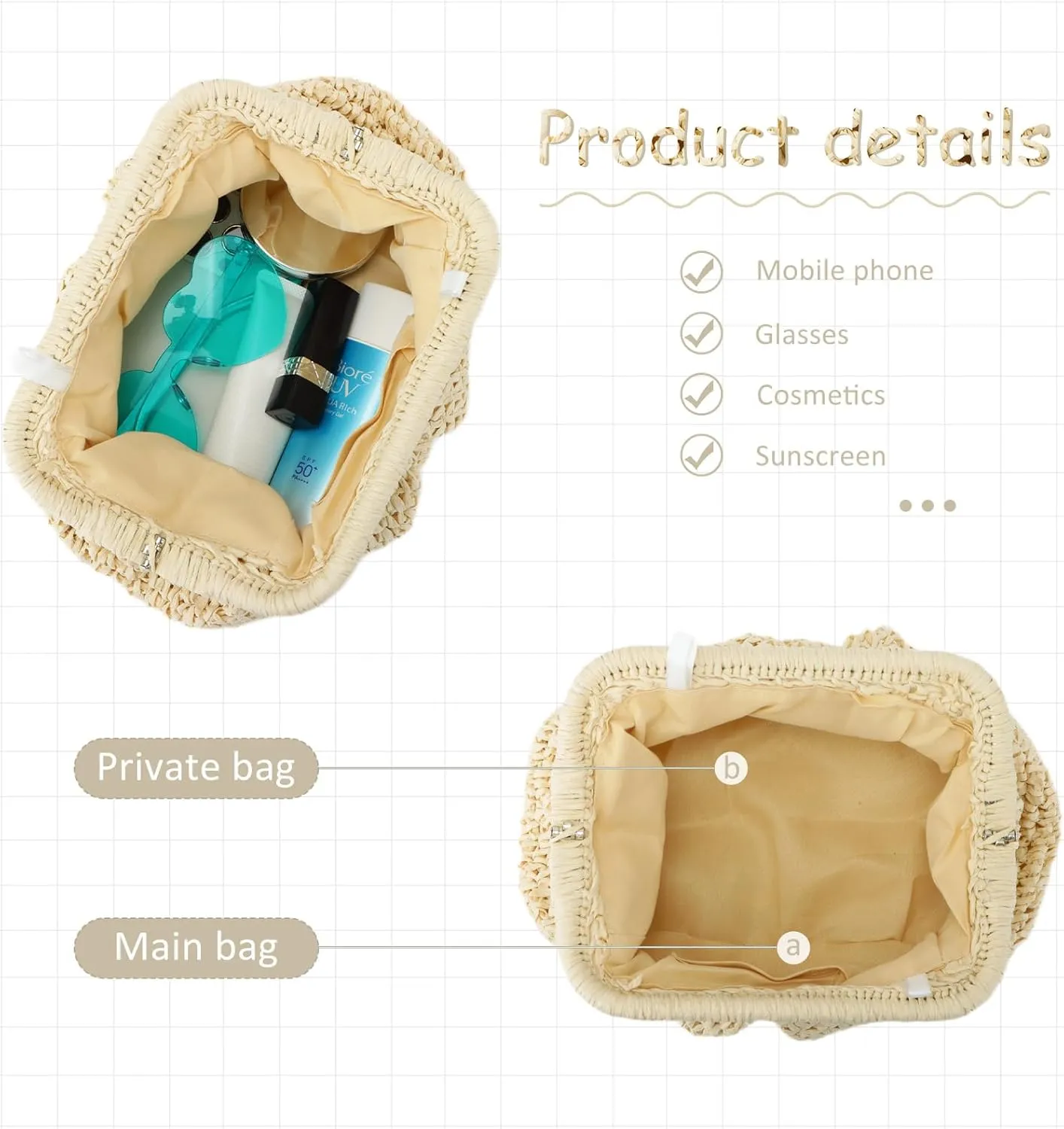 Emprier Straw Clutch Purse for Women Cloud Dumpling Pouch Straw Crossbody Shoulder Handbag Summer Beach Woven Bag