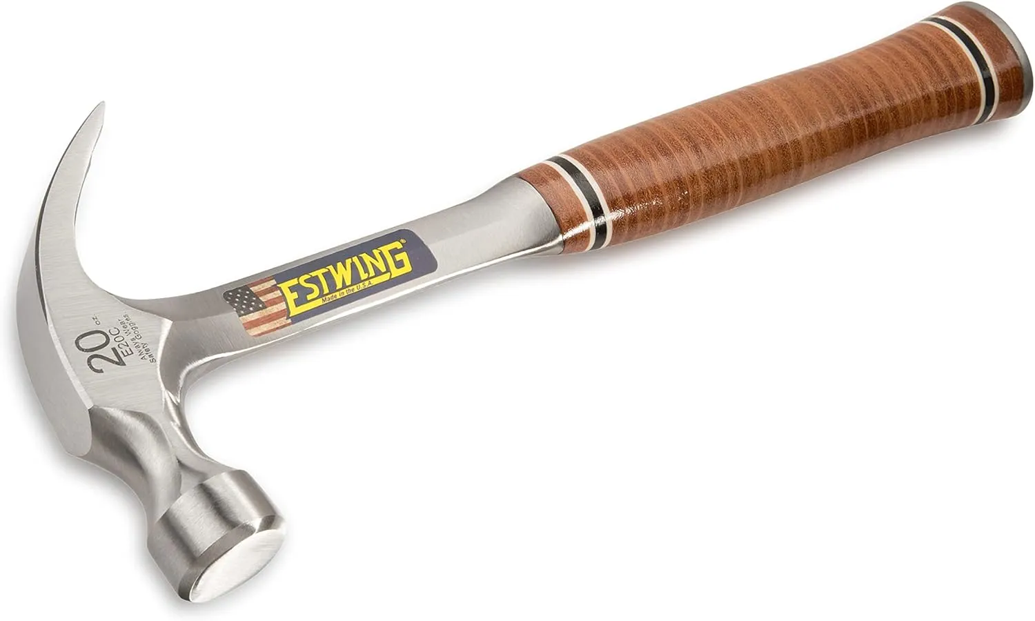 Estwing E20C 20 oz Curved Claw Hammer with Smooth Face & Leather Grip