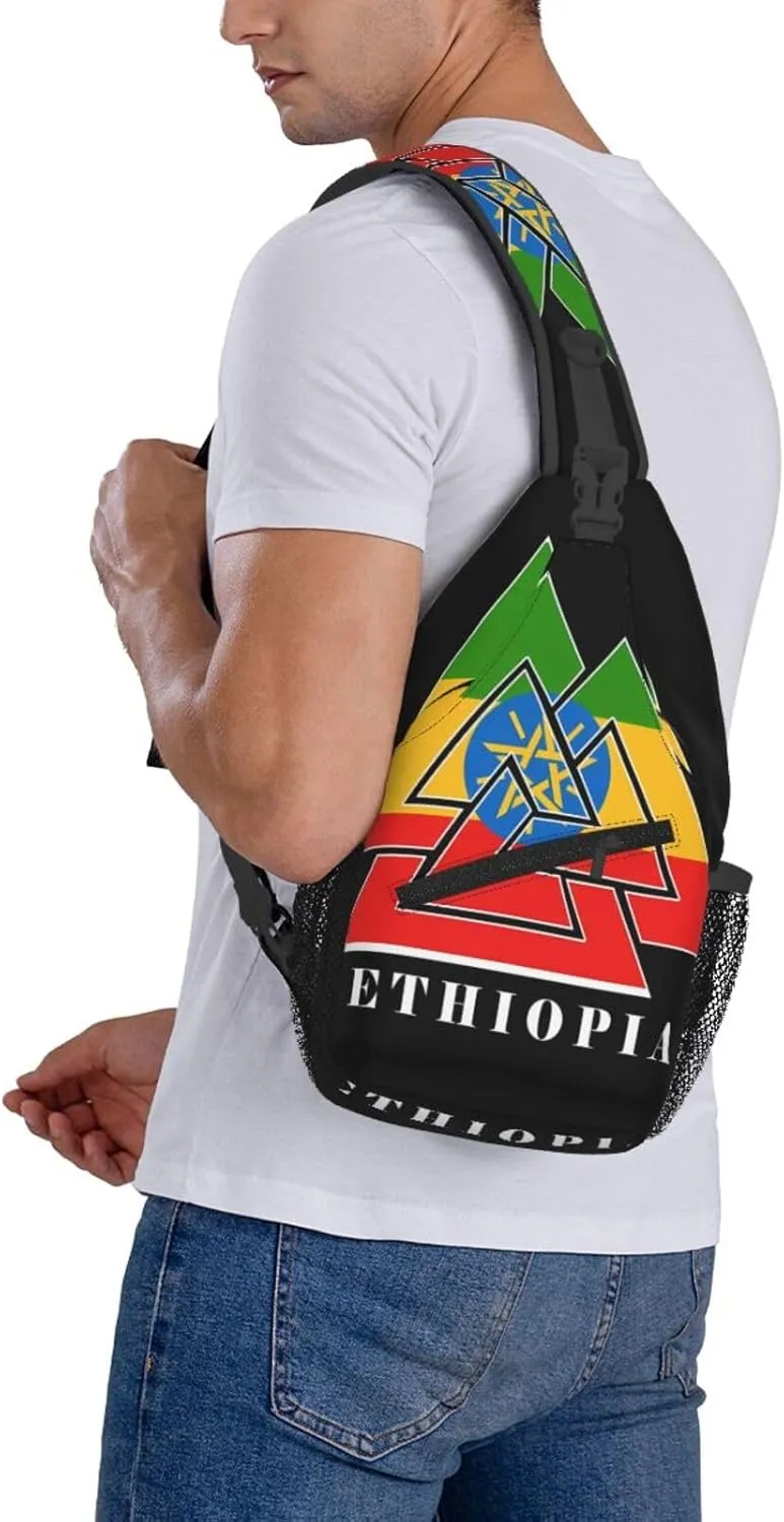 Ethiopia Emblem Cross Chest Bag Crossbody Bags Sling Backpack Gym Shoulder Bags Sports Fanny Pack Adjustable Travel Daypack Diagonally Casual Rucksack